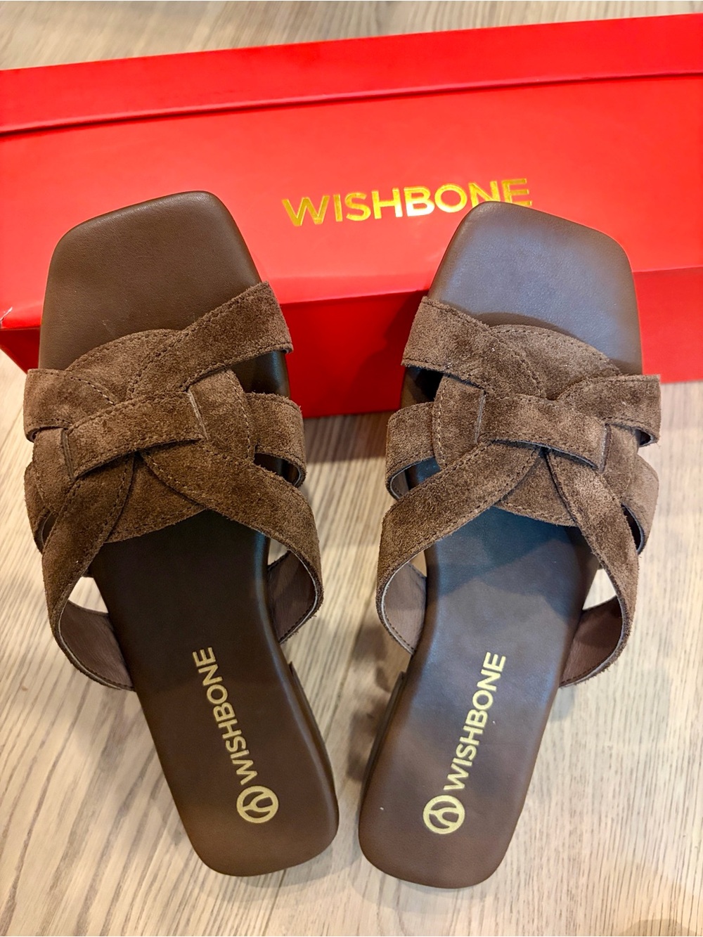 [$198] NWT 7/37 Wishbone Jane Brown Real Suede Leather Braided Slides Sandals